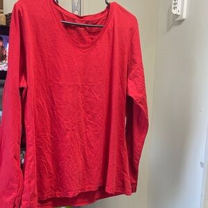 Women’s Red V-Neck Long Sleeve Top